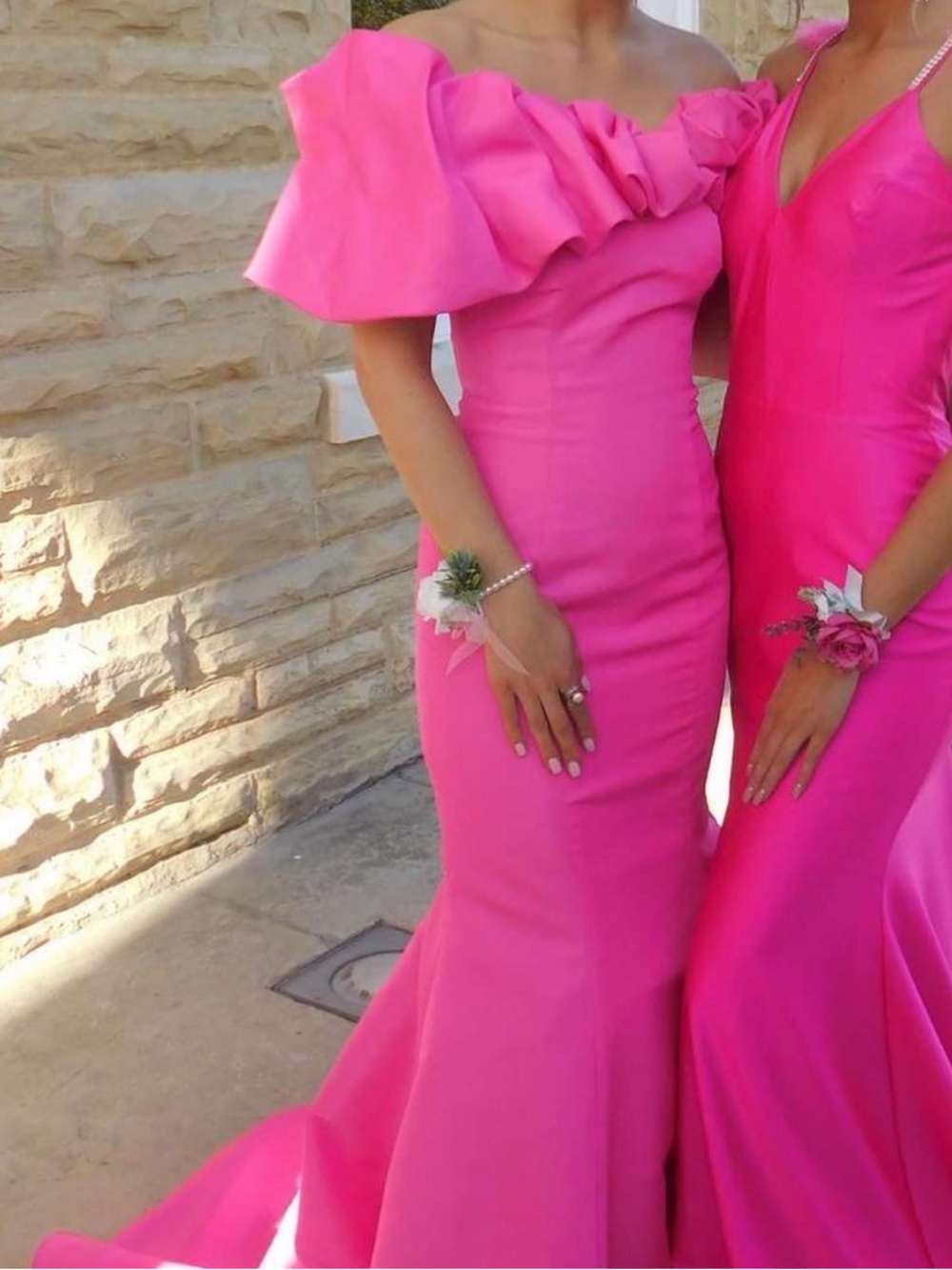 Sherri Hill Hot Pink Off-Shoulder Ruffle Mermaid Gown - Picture 2 of 5